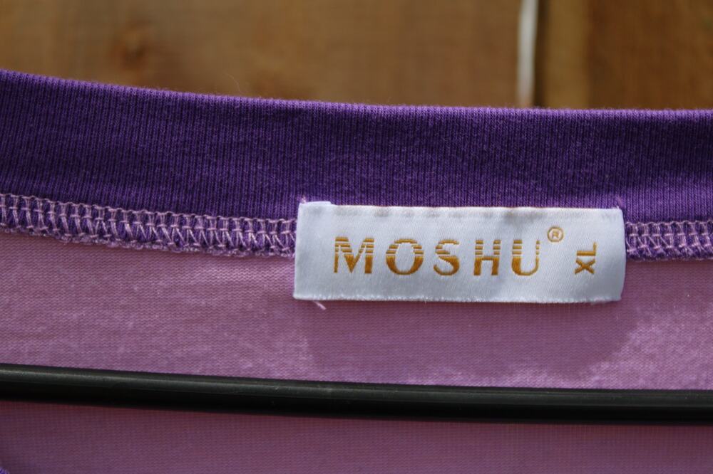 MOSHU Women's XL Purple and Pink Colorblock Crew Neck T-Shirt Short Sleeve